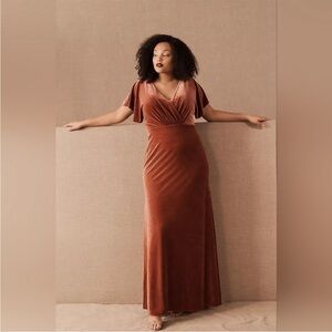 Jenny Yoo Ellis Flutter-Sleeve Open-Back Stretch Velvet Gown